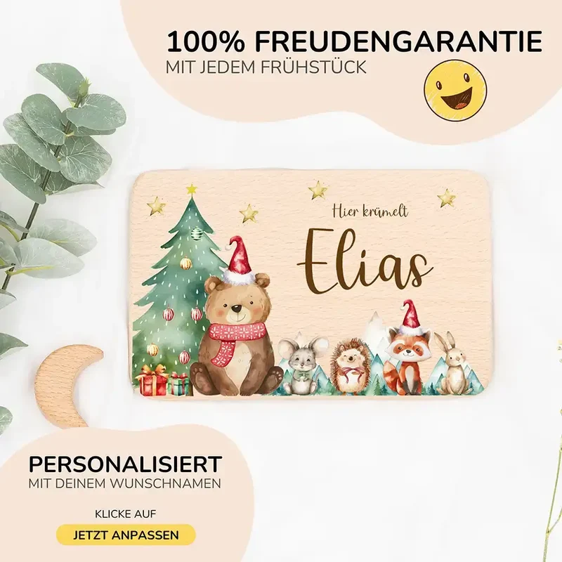 Frühstücksbrettchen Weihnachten Bär und Weihnachtsbaum - Geschenk Weihnachten