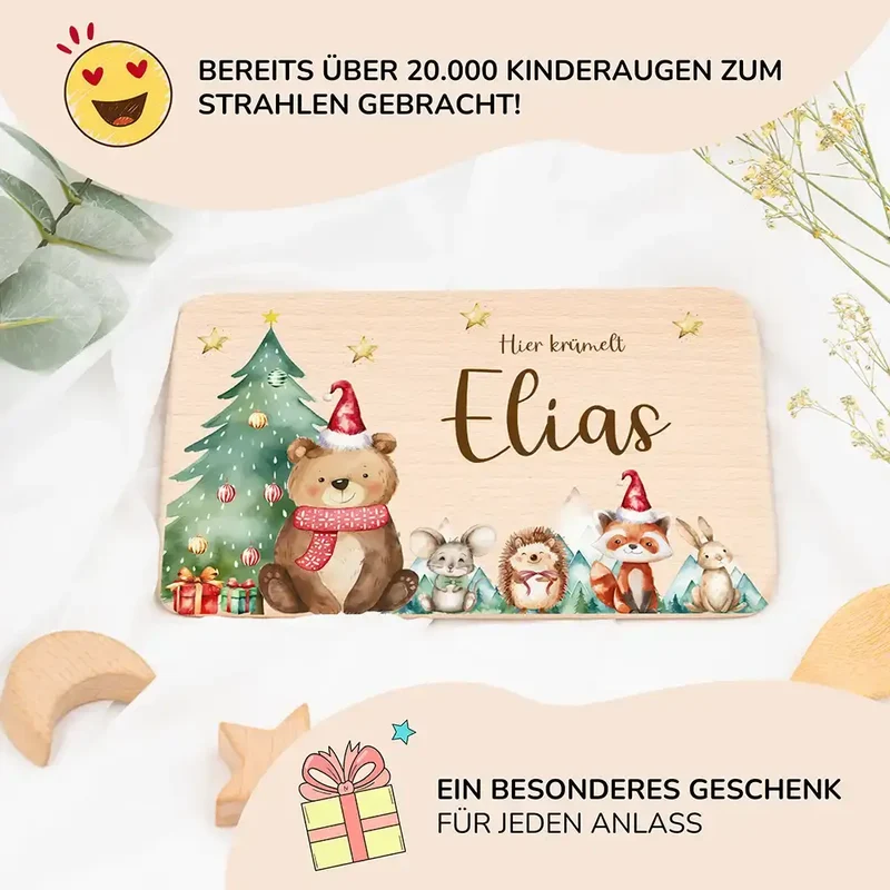 Frühstücksbrettchen Weihnachten Bär und Weihnachtsbaum - Geschenk Weihnachten