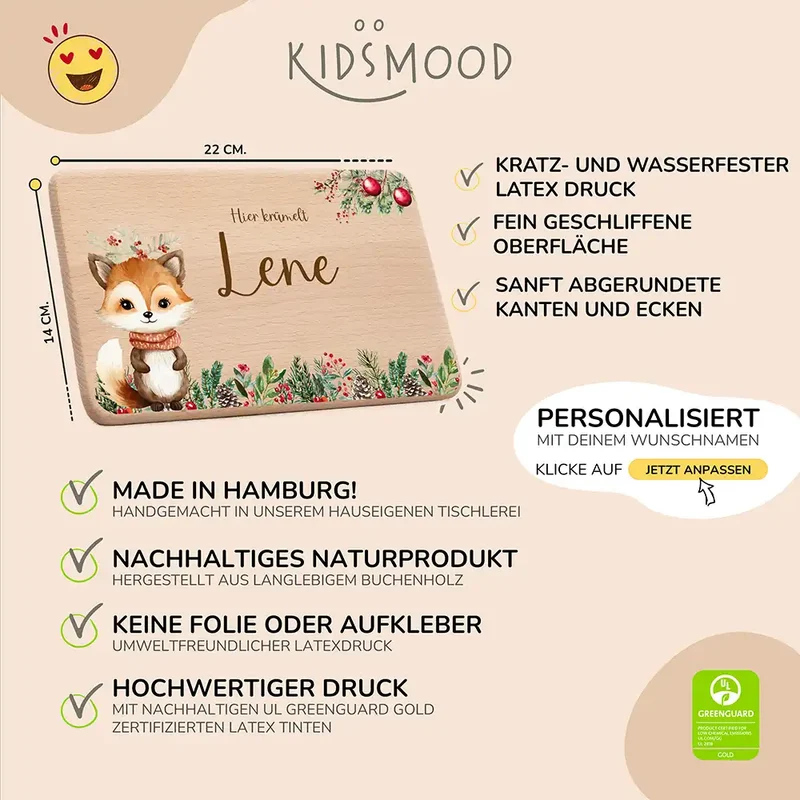 Frühstücksbrettchen Weihnachten mit süßem Fuchs - Geschenk Weihnachten