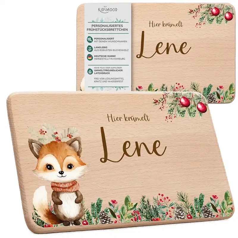 Frühstücksbrettchen Weihnachten mit süßem Fuchs - Geschenk Weihnachten