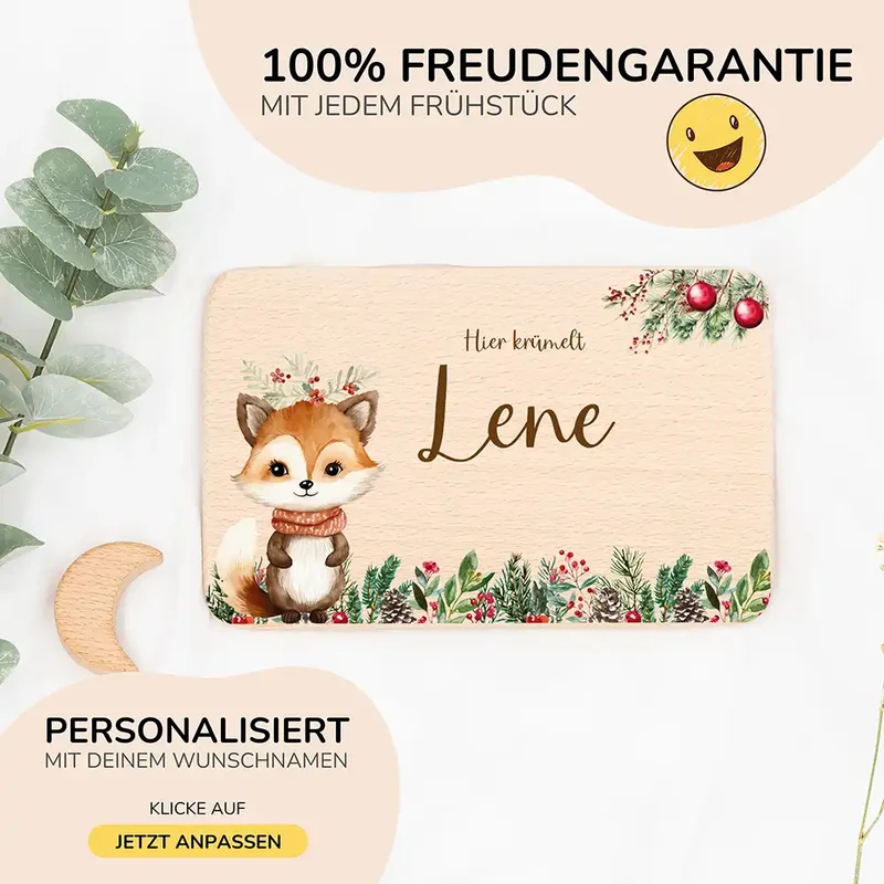 Frühstücksbrettchen Weihnachten mit süßem Fuchs - Geschenk Weihnachten