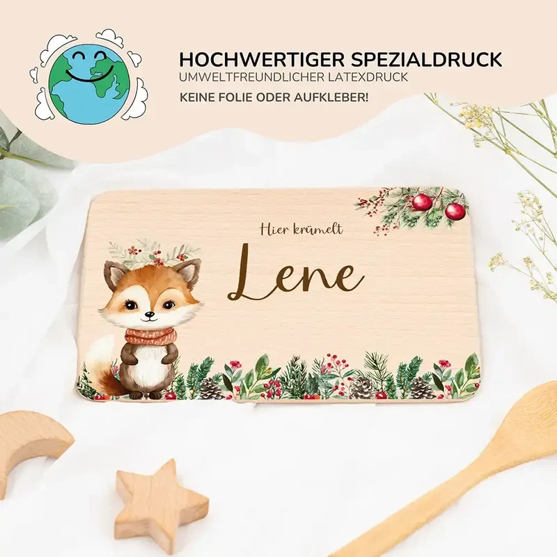 Frühstücksbrettchen Weihnachten mit süßem Fuchs - Geschenk Weihnachten
