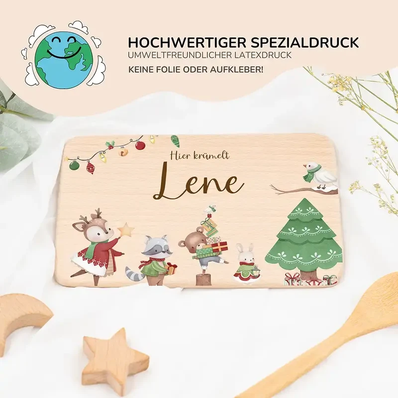 Frühstücksbrettchen Weihnachten Tiere und Weihnachtsbaum - Geschenk Weihnachten