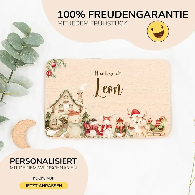 Frühstücksbrettchen Weihnachten Winterdorf mit Tieren - Geschenk Weihnachten