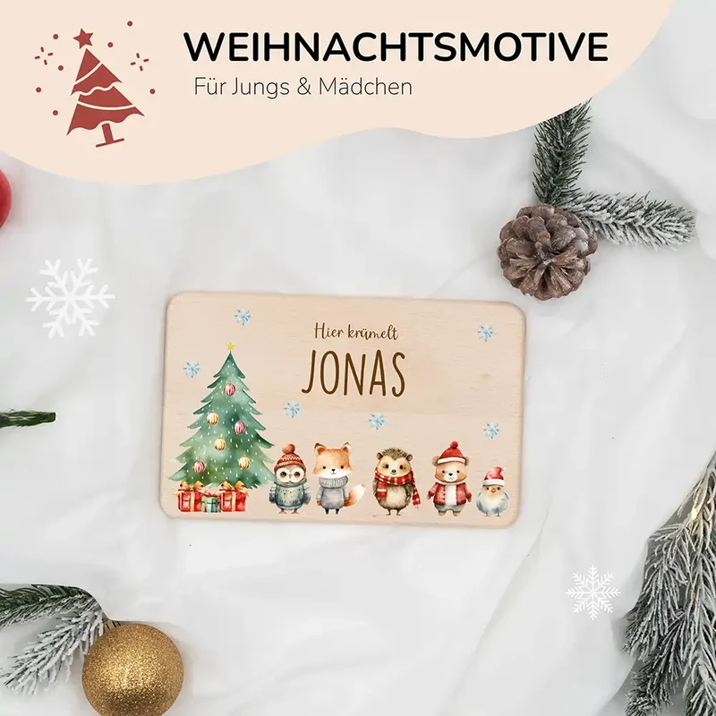 Frühstücksbrettchen Weihnachten mit Tierfreunden - Geschenk Weihnachten