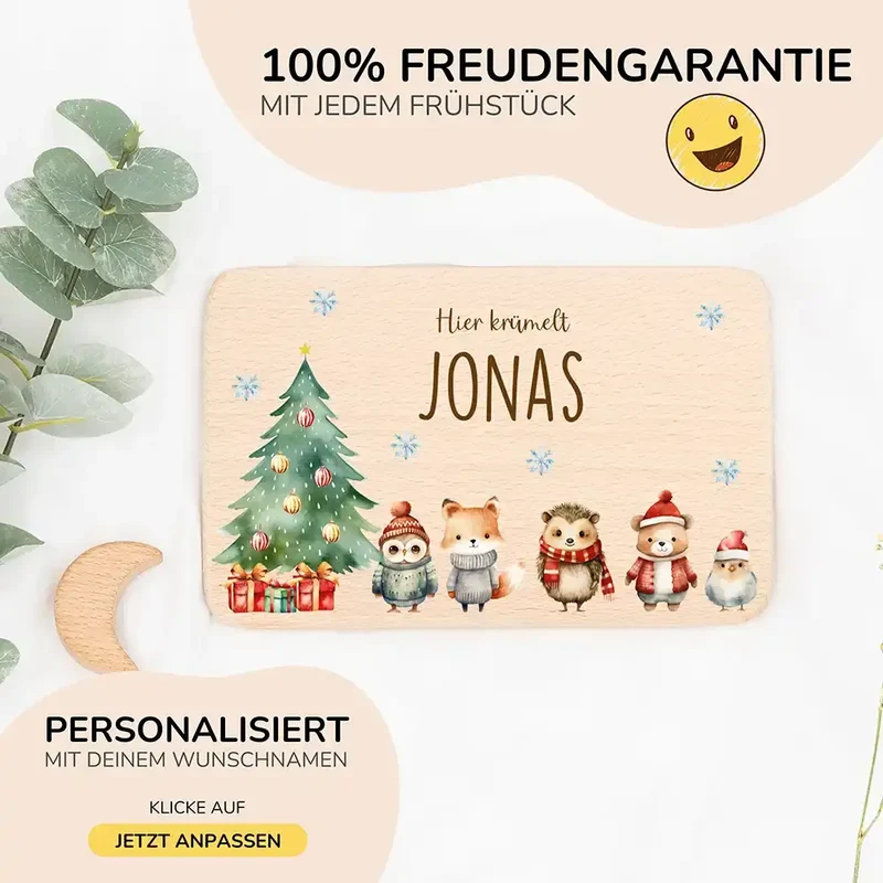 Frühstücksbrettchen Weihnachten mit Tierfreunden - Geschenk Weihnachten