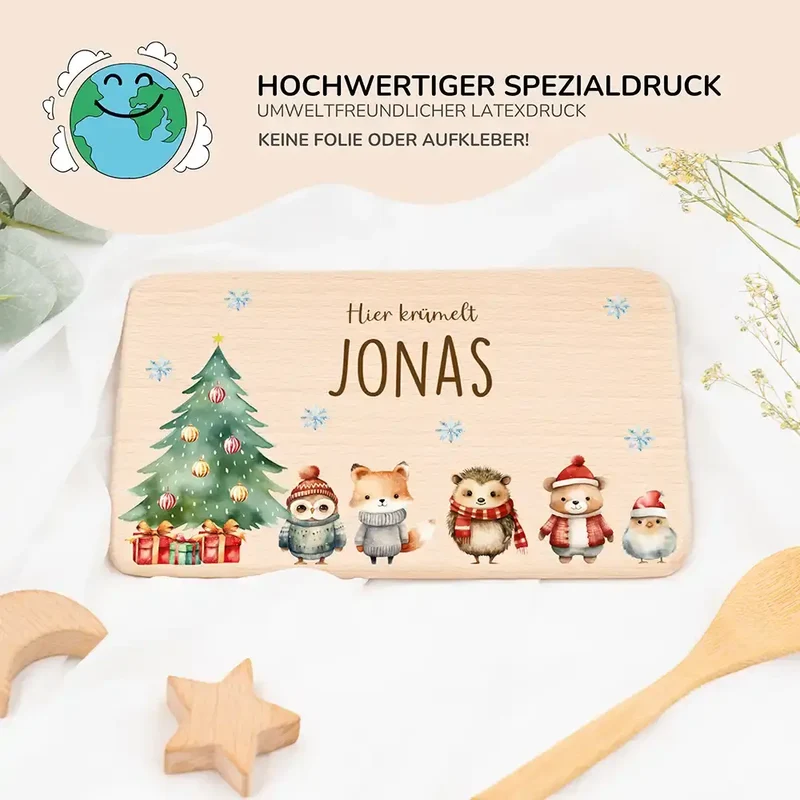 Frühstücksbrettchen Weihnachten mit Tierfreunden - Geschenk Weihnachten