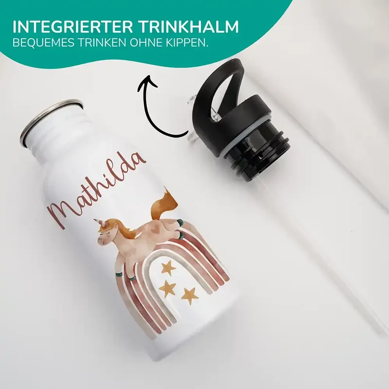 Trinkflasche Kinder Edelstahl - Regenbogen Einhorn