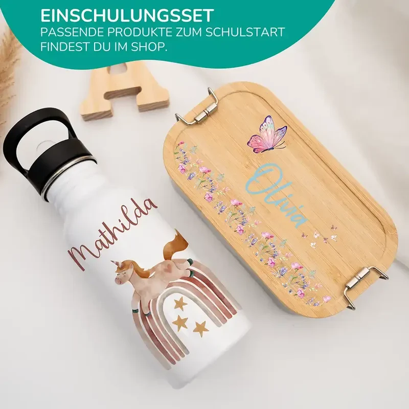 Trinkflasche Kinder Edelstahl - Regenbogen Einhorn
