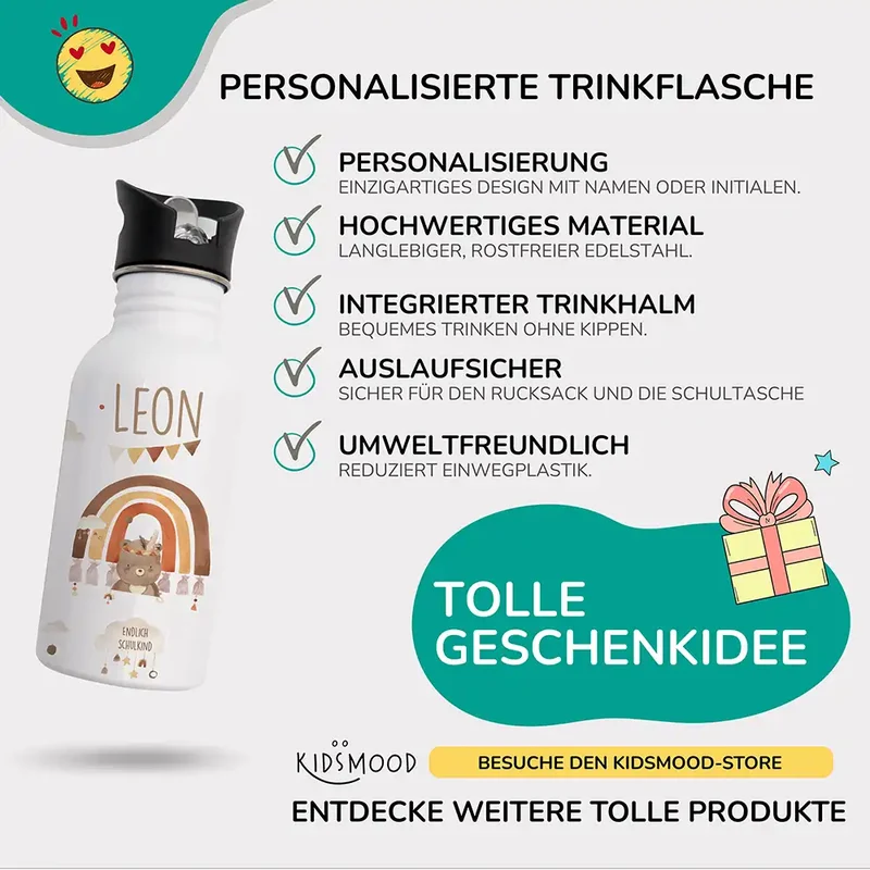 Trinkflasche Kinder Edelstahl - Boho Bär