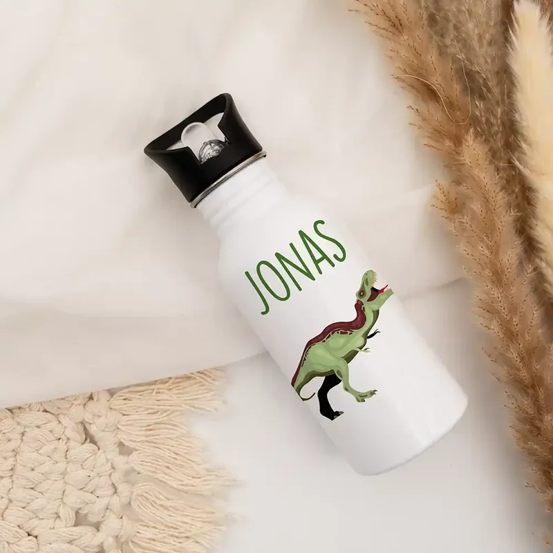 Trinkflasche Kinder Edelstahl - Dino Abenteuer - Personalisierbar mit Namen