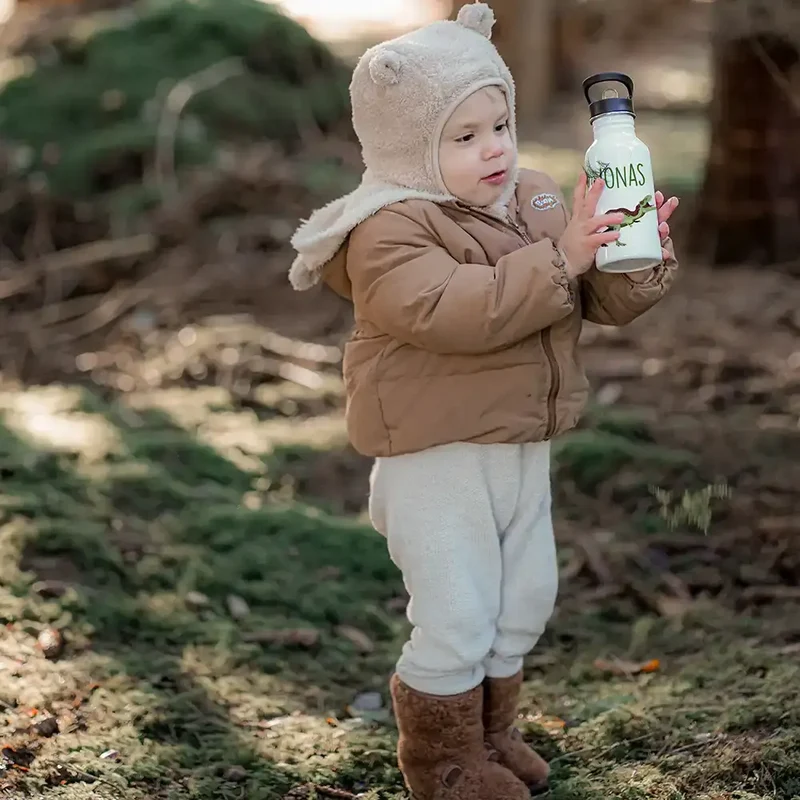 Trinkflasche Kinder Edelstahl - Dino Abenteuer - Personalisierbar mit Namen