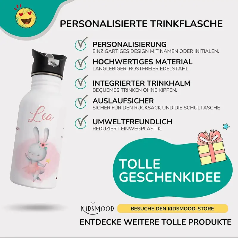 Trinkflasche Kinder Edelstahl - Zauberhase