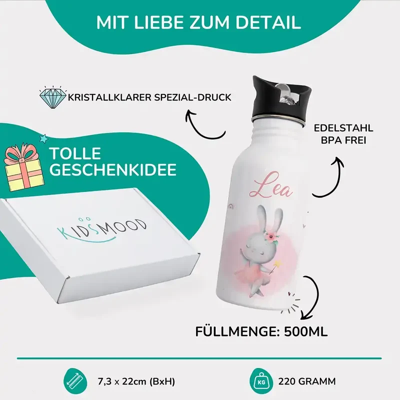 Trinkflasche Kinder Edelstahl - Zauberhase