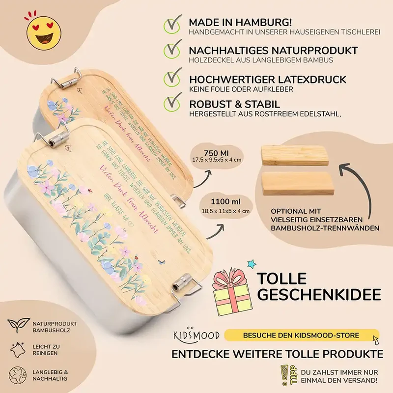 Brotdose personalisiert als Abschiedsgeschenk Blumenwiese