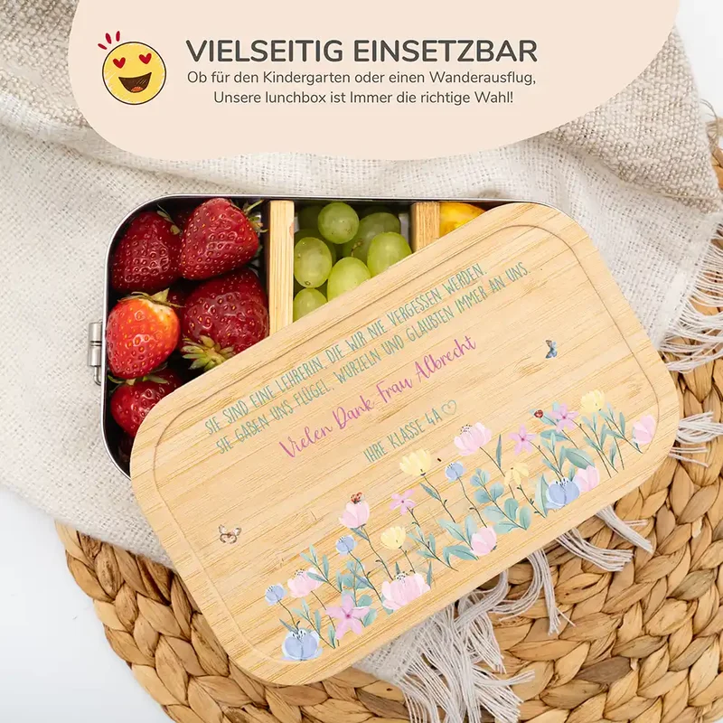 Brotdose personalisiert als Abschiedsgeschenk Blumenwiese