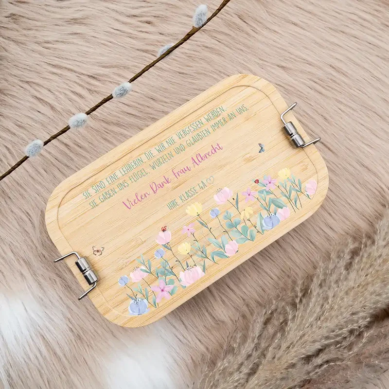 Brotdose personalisiert als Abschiedsgeschenk Blumenwiese
