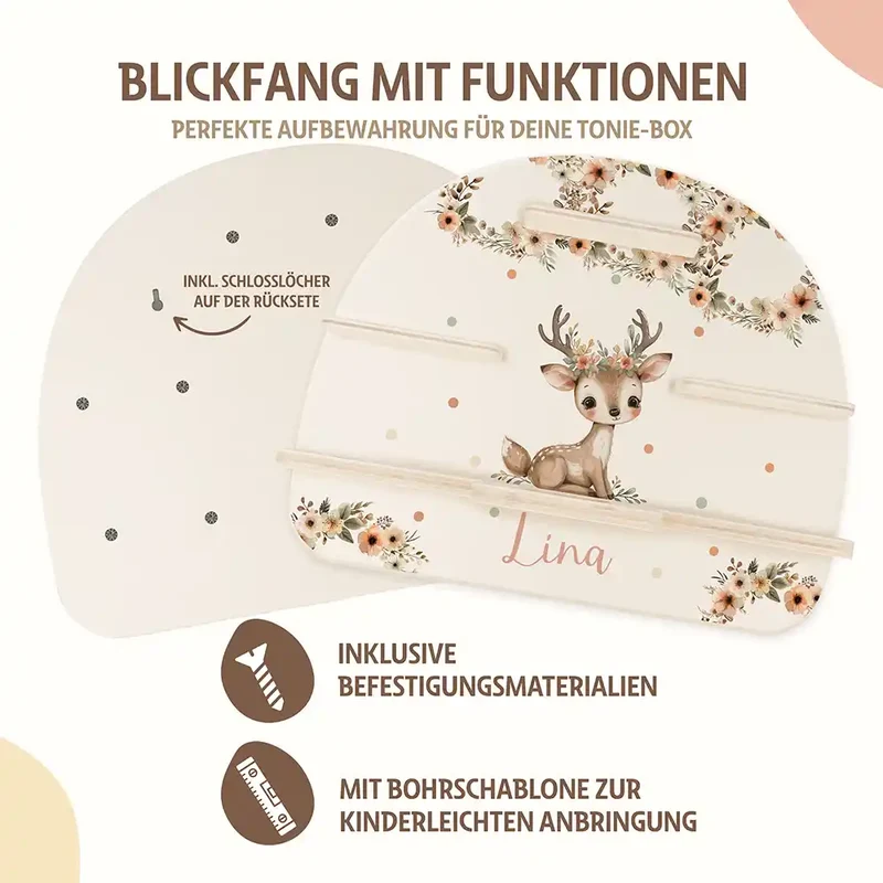 Tonie Regal aus Holz, Toniebox Regal personalisiert Reh