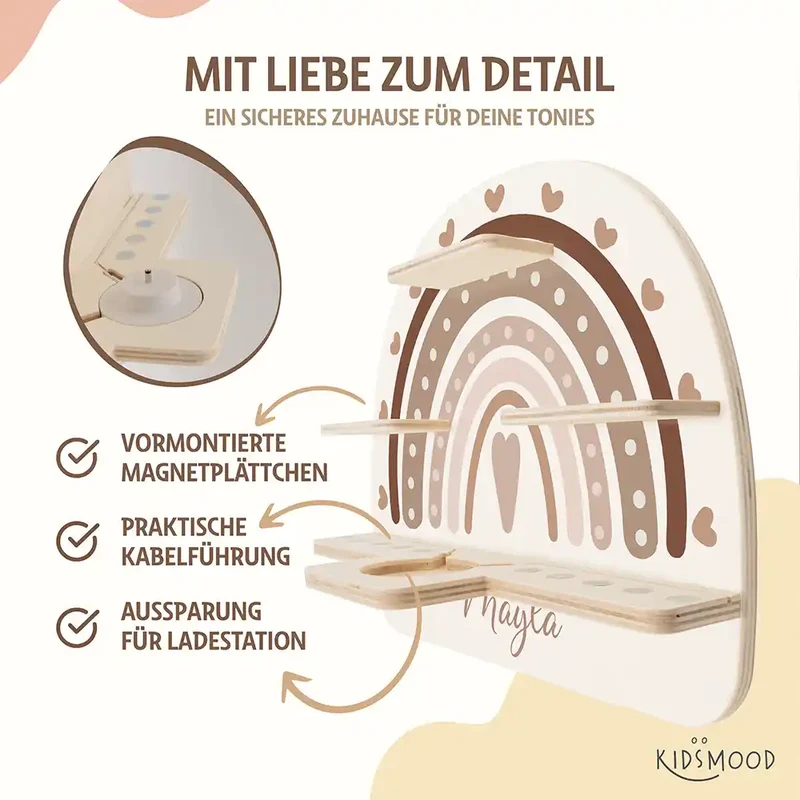 Tonie Regal aus Holz, Toniebox Regal Regenbogen Herz