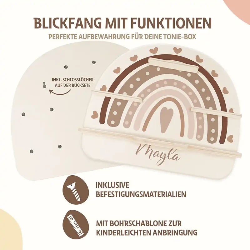 Tonie Regal aus Holz, Toniebox Regal Regenbogen Herz