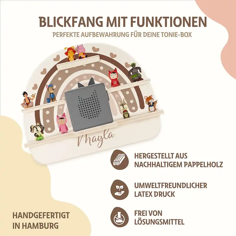 Tonie Regal aus Holz, Toniebox Regal Regenbogen Herz