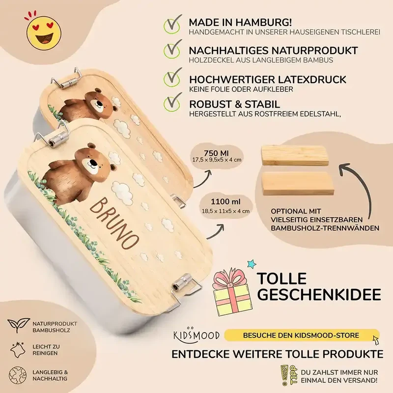 Brotdose personalisiert Bär auf der Wiese