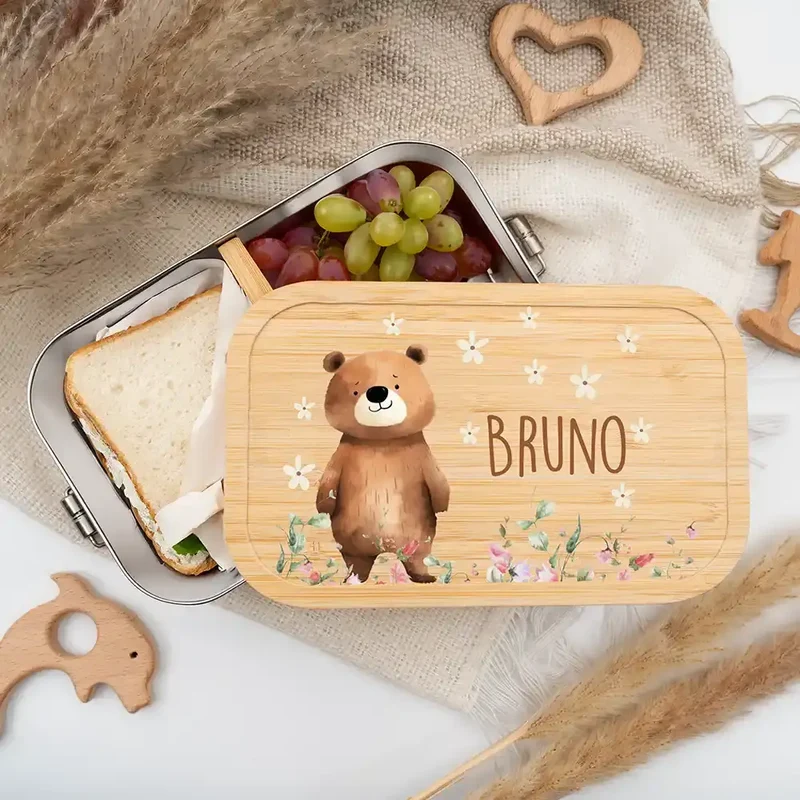 Brotdose personalisiert Bär Blumenwiese