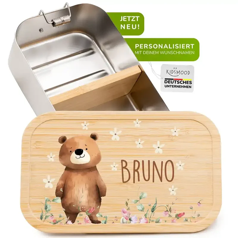 Brotdose personalisiert Bär Blumenwiese