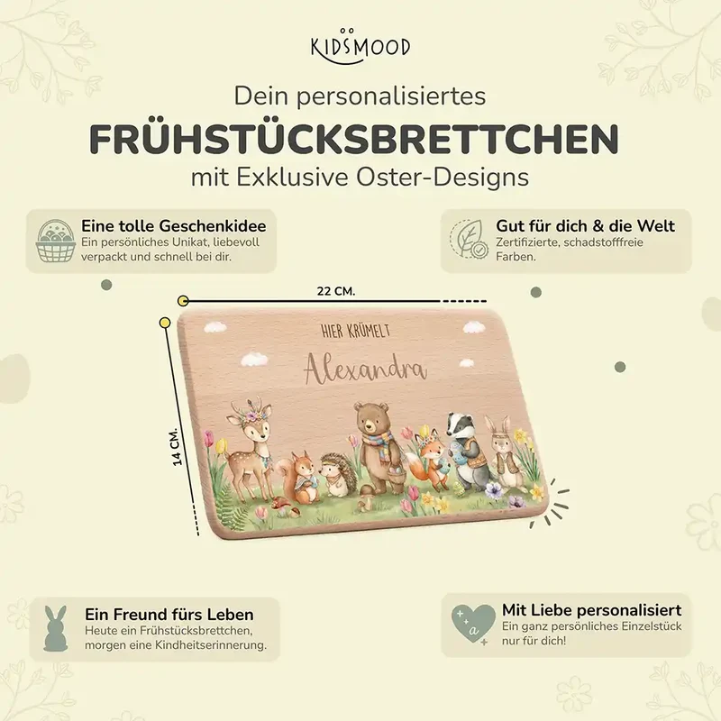 Frühstücksbrettchen Ostern - Tiere im Osterglück