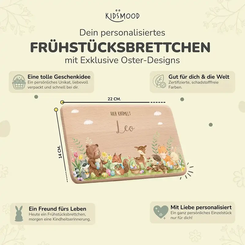 Frühstücksbrettchen Ostern - Niedliche Waldtiere