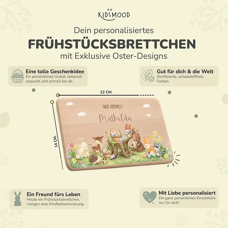 Frühstücksbrettchen Ostern - Glückliche Waldtiere