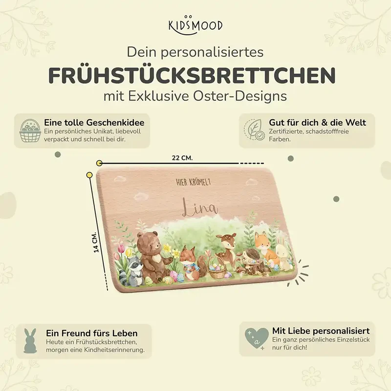 Frühstücksbrettchen Ostern - Niedliche Waldtiere