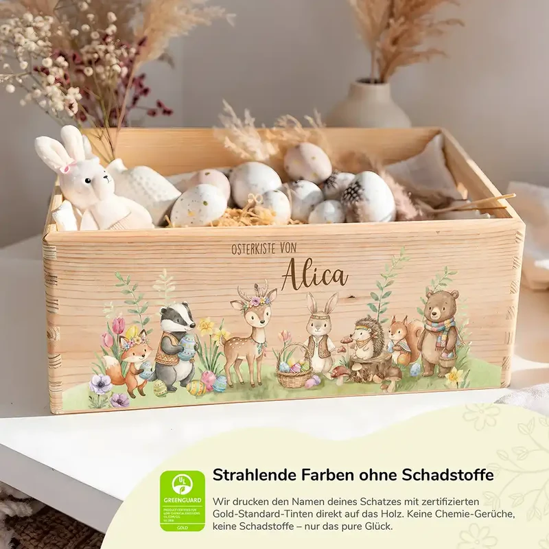 Osterkiste Holz personalisiert - Tiere im Waldglück
