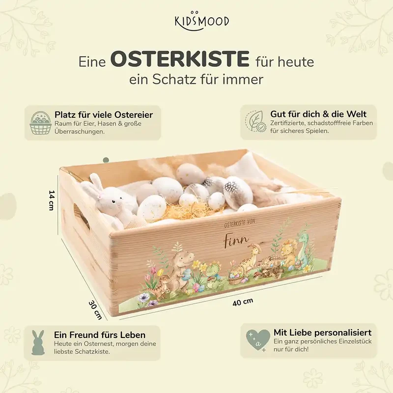 Osterkiste Holz personalisiert - Osterglück