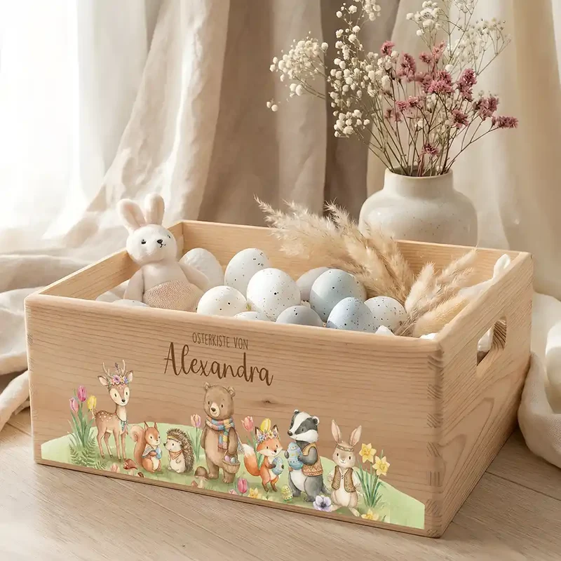 Osterkiste Holz personalisiert - Waldglück