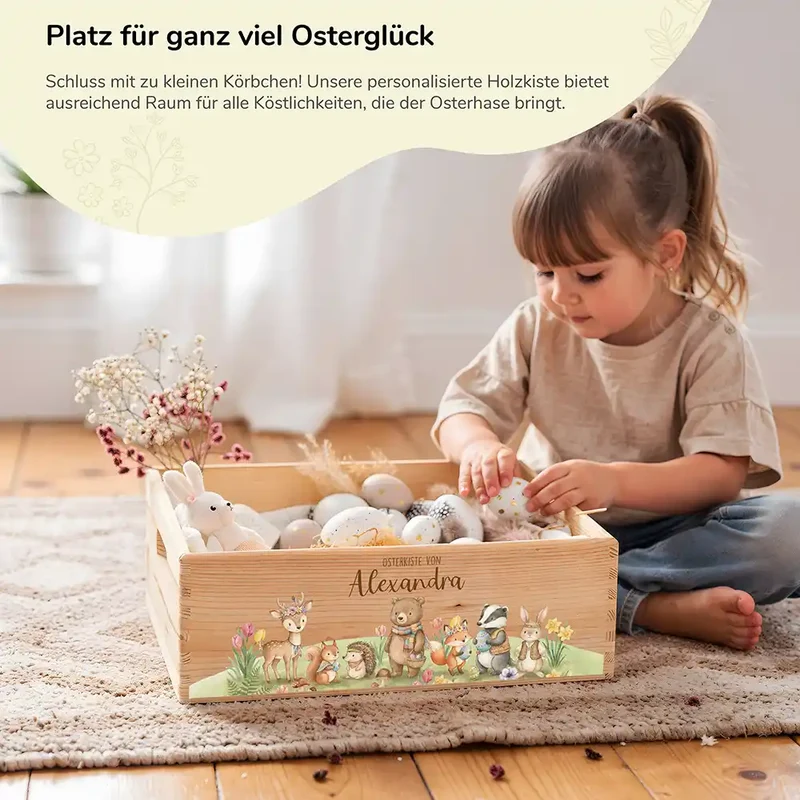 Osterkiste Holz personalisiert - Waldglück