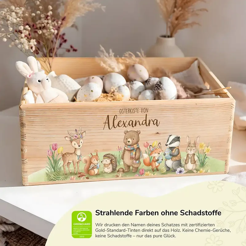 Osterkiste Holz personalisiert - Waldglück