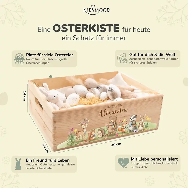 Osterkiste Holz personalisiert - Waldglück