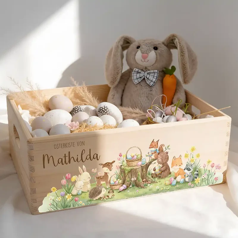 Osterkiste Holz personalisiert - Tiere im Wald