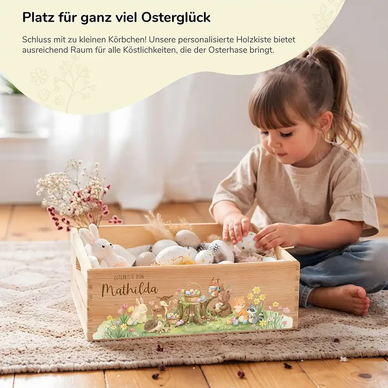 Osterkiste Holz personalisiert - Tiere im Wald