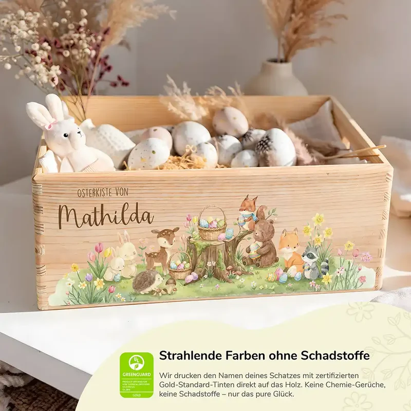 Osterkiste Holz personalisiert - Tiere im Wald