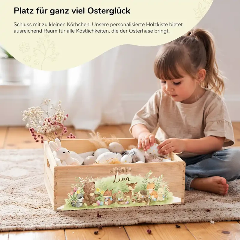 Osterkiste Holz personalisiert - Waldfamilie