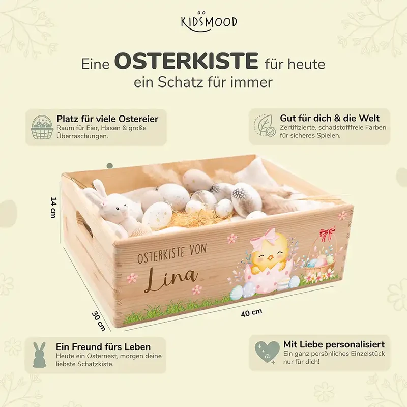 Osterkiste Holz personalisiert - Frühlingsküken