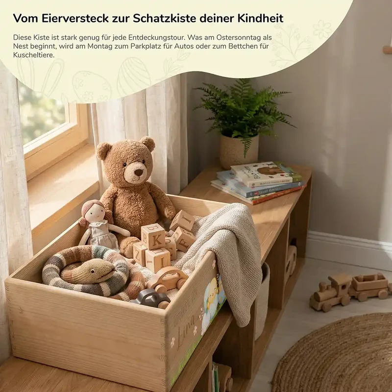 Osterkiste Holz personalisiert - Kükenfamilie