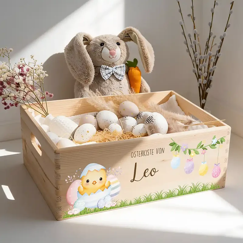 Osterkiste Holz personalisiert - Küken