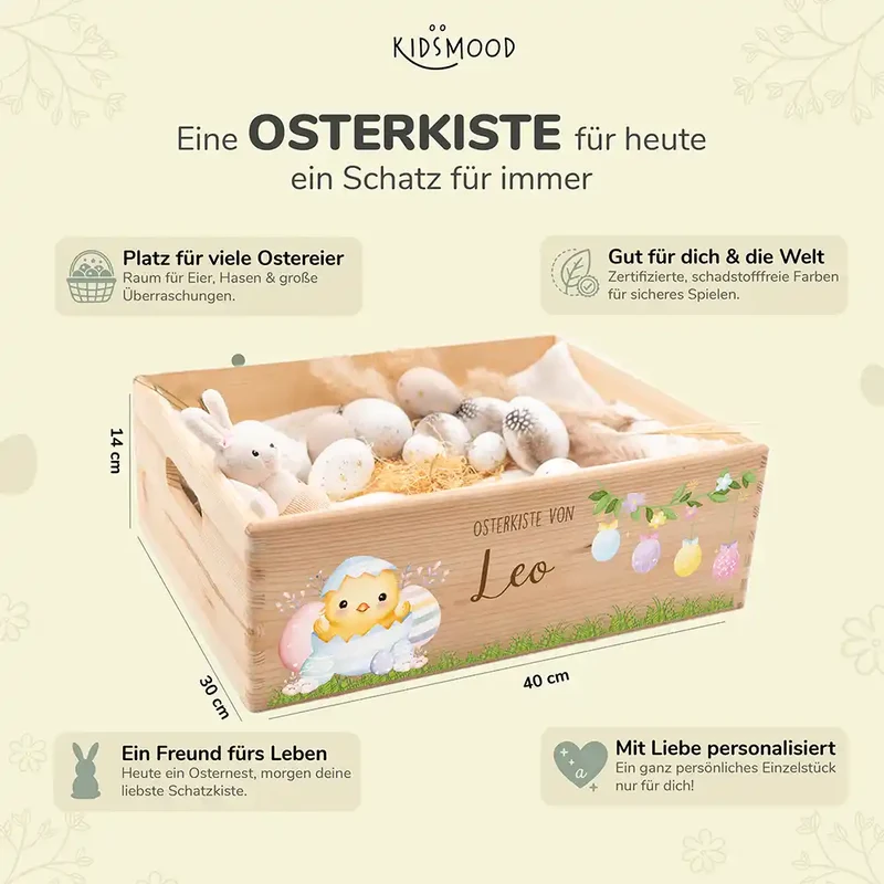 Osterkiste Holz personalisiert - Küken