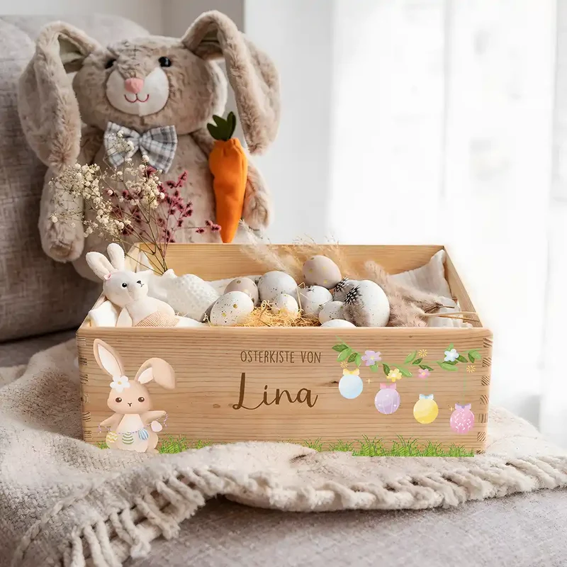 Osterkiste Holz personalisiert - Ostereier