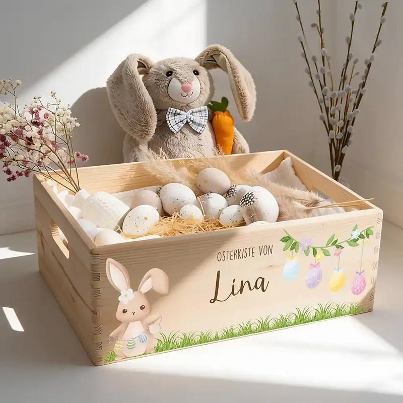Osterkiste Holz personalisiert - Ostereier