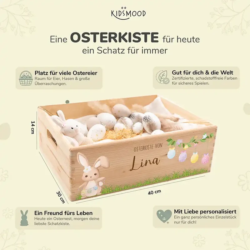 Osterkiste Holz personalisiert - Ostereier
