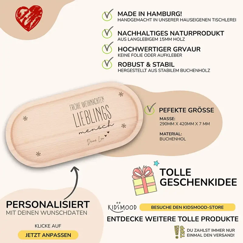 Holz-Serviertablett Papa-Weihnachtsgeschenk - Frohe Weihnachten Lieblingsmensch